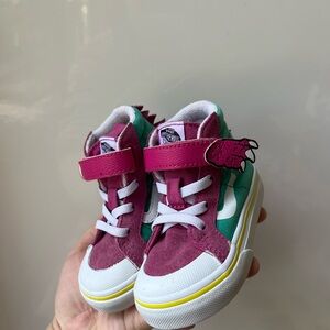 Vans Pink and Green High-Top Sneakers with Velcro Straps